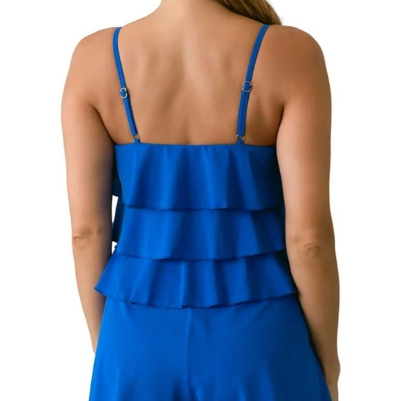 Fit 4 ur Hips Swimsuit Womens 8 Blue 3 Tiered Swim Romper One Piece Built In Bra - Picture 2 of 9